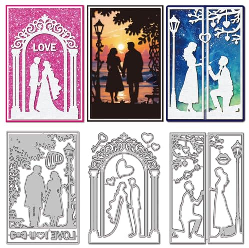 GLOBLELAND Juego de plantillas de corte de silueta de San Valentín para manualidades de tarjetas, marcadores, estampado de papel, plantillas de troquelado, juego de plantillas de troquelado para boda