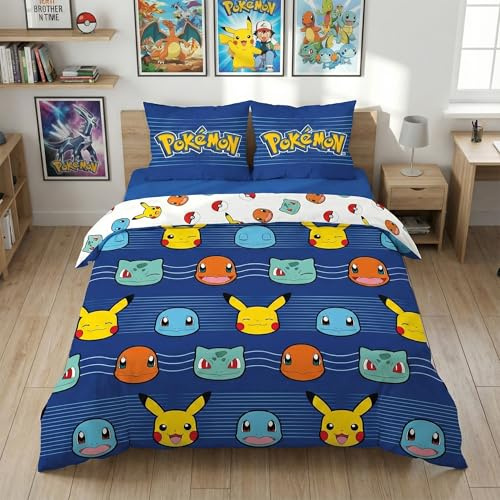 Pokémon Housse de Couette 240x220 + 2 Taies 65x65 Pikachu Réversible