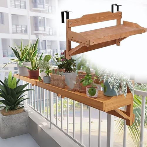 Générique Table de Balcon Table Suspendue en Bois pour Balcon, Longueur 60, 90 Ou 120 Cm ; Table De Bar Extérieure Pratique ; Bureau pour Balustrade De Balcon(L 60 CM)