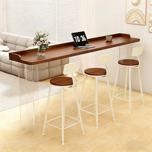 Modern Bartabell, Industriell Köks- och Matsalstabell i Thekenhöjd med Akrylbas, för Kök, Vardagsrum, Festrum, Utan Hocker(Brown,120x40x105cm/47x16x41in)
