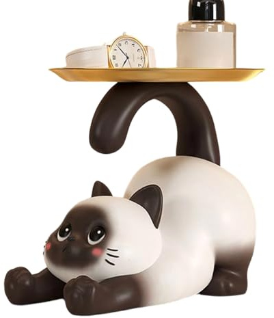 Cuenco para llaves de gato para mesa de entrada, bandeja de almacenamiento de estatuas de resina, organizador de joyas, decoración de escritorio de oficina en casa, regalo creativo para los