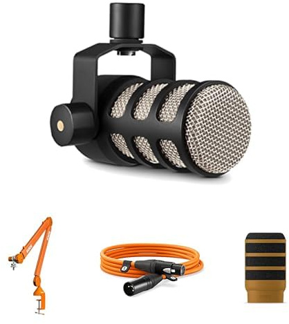 RØDE PodMic Dynamisches Mikrofon Bundle – PSA1+ Studioarm, WS14 Popfilter & 3 m XLR-Kabel (Orange)