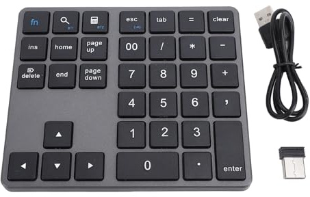 BAFOVY 35 Keys Numeric Keyboard, Wireless Number Keypad with 2.4G BT5.0 BT3.0 Multiple Connection Modes, Wide Compatibility for Laptop Desktop Smartphone Tablet (Grey)