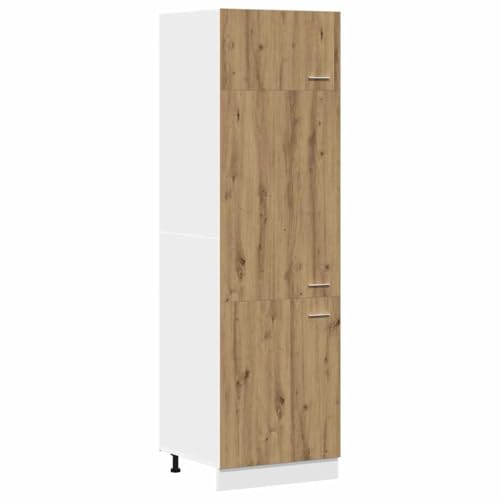 WRJENFSC Mobile frigo Lyon 60 x 57 x 207 cm, mobile da cucina per frigorifero da incasso, armadio portaoggetti con 3 ante in rovere Artisan, robusto armadio di conversione in legno