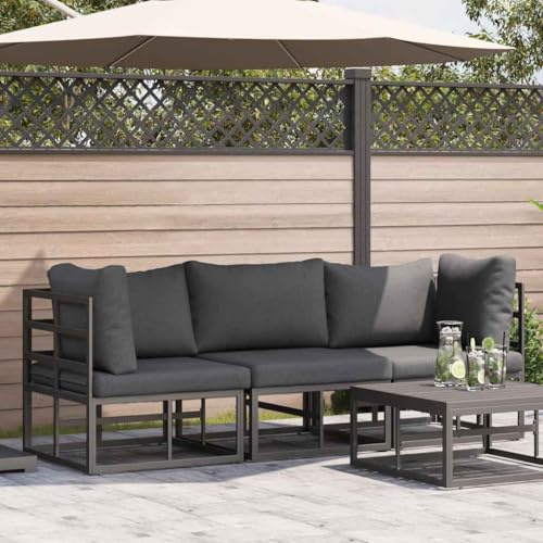 Tonture Gartenmöbel Metall 3-teilig mit Sitzkissen Schwarz Anthrazit, Ecksofa Mittelteil Loungemöbel wetterfest modular für Terrasse Balkon Außenbereich Lounge Set
