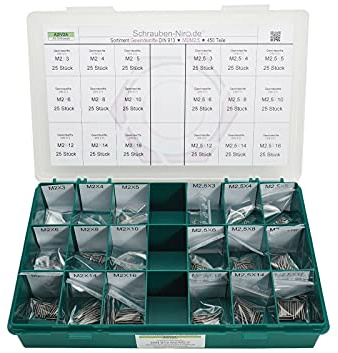Set DIN 912 Zylinderkopfschrauben M2+M2,5 Edelstahl A2 mit Muttern+Scheiben | Sortiment M2+M2,5 DIN 912 Zylinderschrauben Innensechskant Unterlegscheiben DIN 125, 127, 9021 Muttern DIN 934, 985 144 Teile