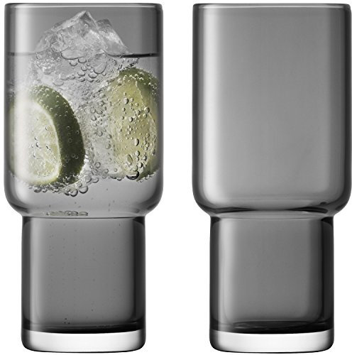 Lsa International Vaso Vidrio, Highball, Slate, 390ml, Paquete de 2, Cristal, Gris, 8.2 x 8.2 x 15 cm