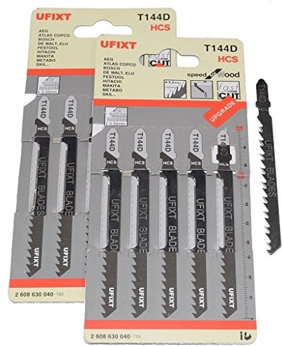 Jigsaw Blades T144D for Wood Cutting Pack of 10 Compatible with AEG, Black & Decker, Bosch, Dewalt, Elu, Festool, Hitachi, Makita, Metabo, Skil High Carbon Steel HCS T-Shank Bayonet Fitting