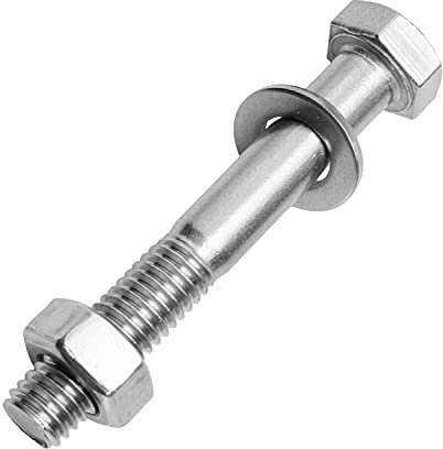 Sechskantschrauben mit Schaft M10x140 mm inkl. Sechskantmuttern & Unterlegscheiben M10 aus Edelstahl A2 (5 Stück) | Maschinenschrauben - Edelstahlmuttern - Beilagscheiben von MESAROS®