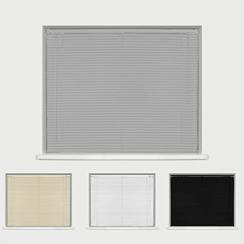 Caecus PVC Window Venetian Blinds Strong Trimmable Easy Fit Child Safe Home Office - Grey 60cm Width x 150cm Drop
