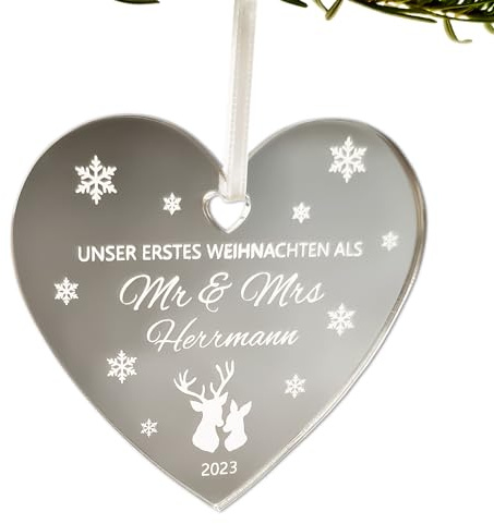 Personalisierte Mr & Mrs Weihnachtskugel - Unser erstes Weihnachten als Ehepaar - Weihnachtsanhänger Acryl-Glas