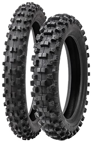 Tusk EMEX T-35 Soft/Intermediate Terrain Dirt Bike Front and Rear Tire Set – Front 70/100x19 & Rear 90/100x16 – Deep Tread Off-Road Trail – Tube Type Motocross Motorcycle Tires