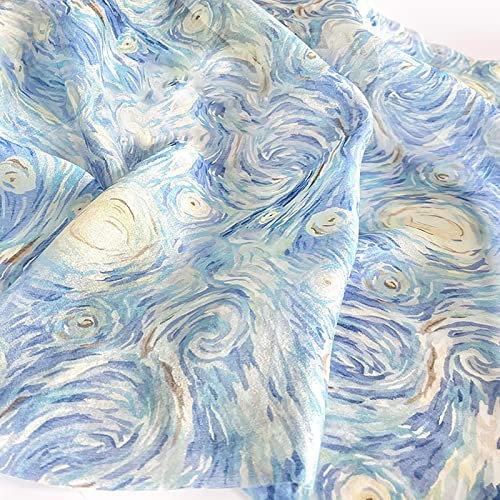 Yimihua Seidenstoff sternenklarer Blauer Druck Seiden Satin Stoff Krepp Stoffe Vintage-Kleid Stoff Leinenstoff aus Maulbeerseide Satin Stoffe zum nahen meterware,156 cm breit(Size:4m)