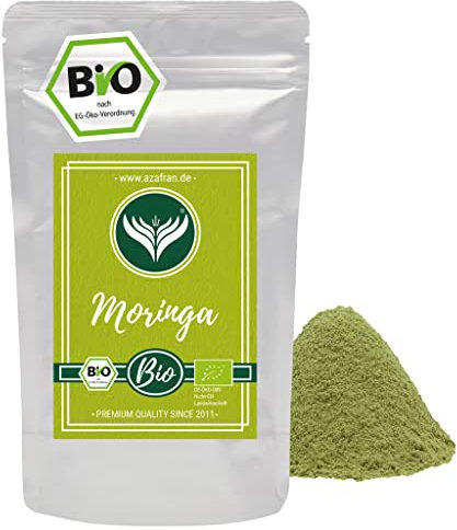 Azafran BIO Moringa Pulver ohne Zusätze, 100% Oleifera gemahlen, Moringapulver aus den Blättern vom indischen Wunderbaum 250g