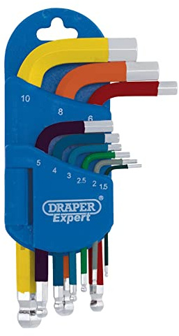 Draper 04912 Sechskantschlüssel-Set, metrisch, mehrfarbig, mit kurzem Arm und Kugelkopf, 9-teilig