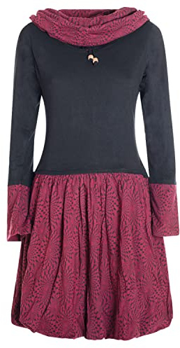 Vishes - Alternative Bekleidung - Langarm Damen Kleid Jerseykleid Strickkleid Ballonkleid - Kleid Damen Langarm Kleid Herbst schwarz-dunkelrot 48