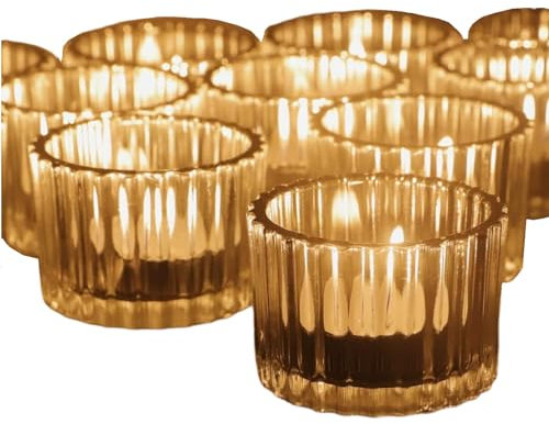 Vohocandle Klare Teelichthalter Glas Set mit 12, Teelichtgläser Vintage für Tischdekoration, Teelichtglas Klein für Hochzeit, Geburtstagsfeier, Windlichter Tischdeko(Klare, 5 cm x 3,5 cm)