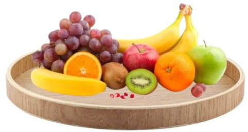 Round Non Slip Tray, Wooden Serving Platter Round Serving Wooden Tray Large Fruit Platter Tea Coffee Food Tray Serving Board for Dessert Cake Snack(24cm)