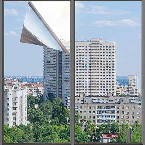 Fensterfolie Selbsthaftend Verdunkelungsfolie Sichtschutzfolie Anti-UV Sonnenschutzfolie Klebefolie Fenster Folie von innen durchsichtig von aussen Blickdicht,Anpassbar (W*L:50x200cm(20x79in))