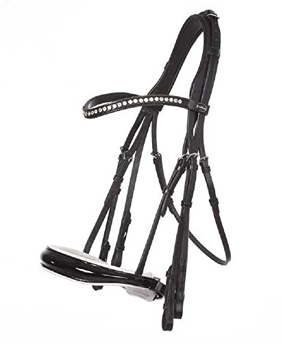 Kavalkade Kandarenzaum Kandare Antonia Stirnband mit Strass Schwedisches Reithalfter (Pony, schwarz-weiß-Lack)