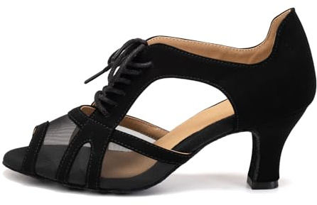 RUYBOZRY Scarpe da Ballo Latino Donna Salsa Bachata Scarpe da Ballo da Sala Suola in Scamosciata con Tacchi di 6,5cm Nero EU 37.5