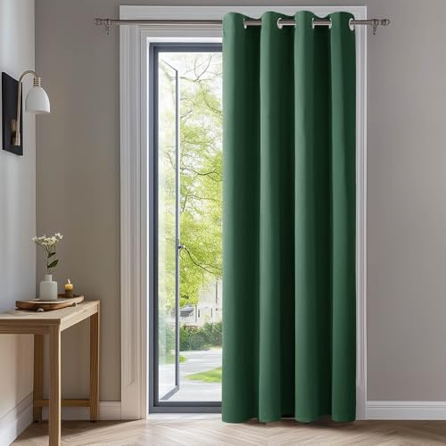 Deconovo Verdunkelnde Gardinen mit Ösen Blickdicht Türvorhang Waldgrün | 1 Stück, H245 x B140 cm, Hitzeschutz Gardine, Blackout Curtain, Sichtschutz, Thermovorhang für Schlafzimmer und Wohnzimmer