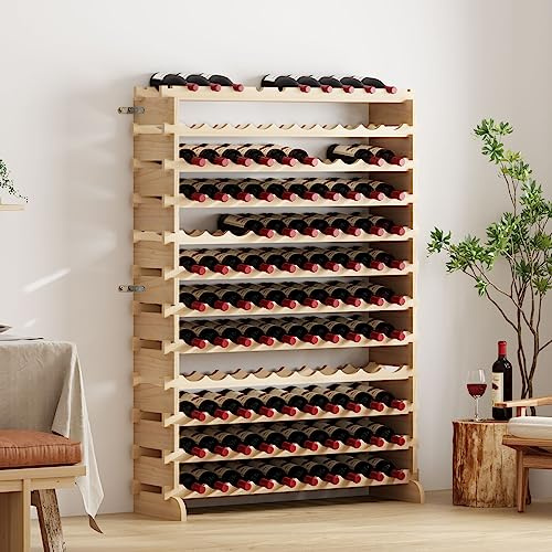 SogesHome Casier à Vin Empilable Étagère à Vin Porte-Bouteilles à 12 Niveaux pour 120 Bouteilles, Étagère de Rangement de Vin en Pin