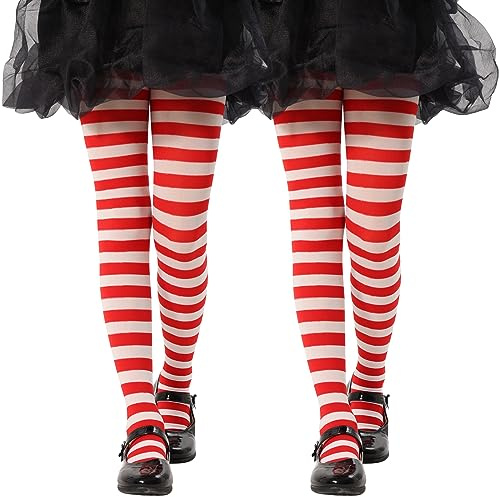 MANZI Collant a righe opachi per bambini con motivo a righe casual per 2-10 anni, 2 paia, rosso/bianco., 4-6 anni