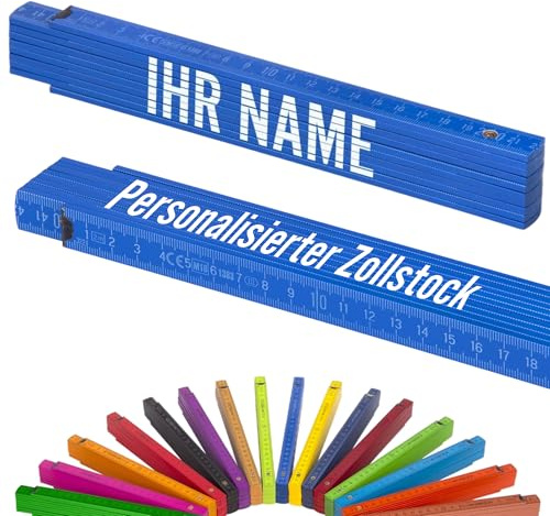 Metrie™ Zollstock - PERSONALISIERT – Gliedermaßstab | Meterstab, Maßstab - 2m - Kräftig Blau - Duplex Teilung, Hergestellt in der EU – Druck mit Namen, Wunsch-Text für Handwerker | BLOCK 52 - 1 Stück
