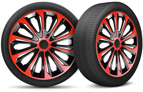 Radkappen 15 Zoll Radzierblenden 4er Set passend für alle Stahlfelgen - Einstellbarer Sicherungsring - Schwarz Rot