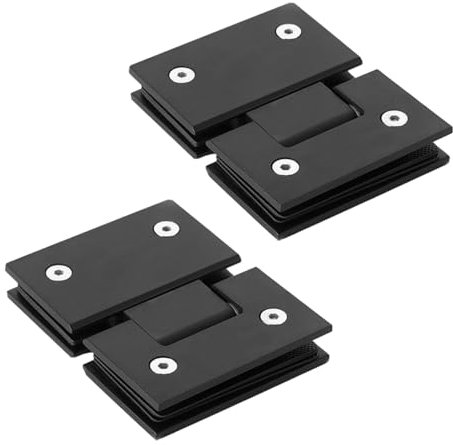 JUTSTJUKO 2 Stück rahmenlose Duschtürscharniere, 180 Grad, Glas-Duschtür-Scharniere, strapazierfähig, 304 Edelstahl, Glas zu Glas, Scharnier, Badezimmer-Torklemme für 8–12 mm (schwarz)
