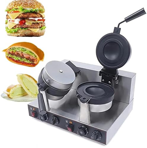 Máquina Para Hacer Gofres Hamburguesas Comercial: Bandeja Giratoria, Acero Inoxidable/Fácil De Limpiar/Con Control De Temperatura Y Función Temporizador, Para Reuniones Familiares/Desayuno