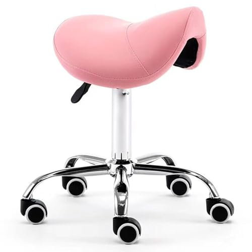 ENHEN Sattelhocker Rollhocker Einstellbare 48cm - 60cm Sitzhalle für Behinderte Küche, Bequemer PU -Leder -Sattelstuhl für Spa/Bar/Office/Studio, Leicht Zusammenzubauen (Color : Light Pink)
