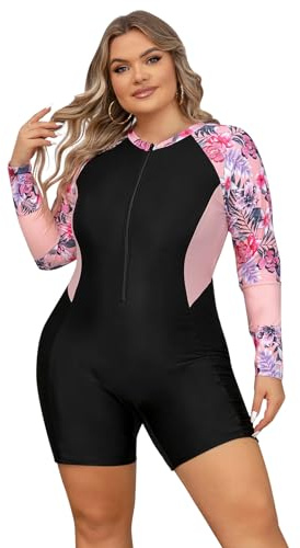 Odizli Badeanzug Damen Große Größe Kurzarm/Ärmellos Blumen Druck Kurz Rashguard Bademode Surfanzug