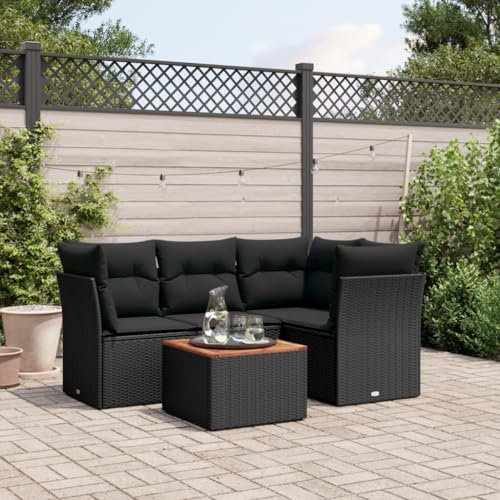 ULUYYUC 5-TLG. Garten-Sofagarnitur, Polsterbank Gartenbank Küchensofa Balkonmöbel Geeignet für Außenbereich Garten Balkon Hinterhof mit Kissen Schwarz Poly Rattan
