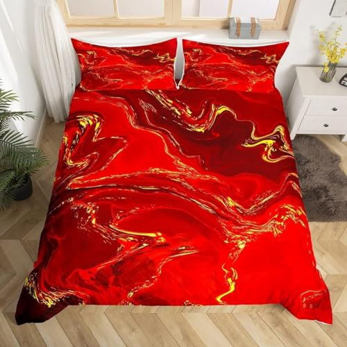 EXSANLIEAY Rot Bettwäsche 135x200 - Festlich Wendebettwäsche, Weiche & Atmungsaktiv Microfaser Bettbezug + 2 Kissenbezug 80x80, Angenehme bettwäsche-Sets, 3 Teiligmit Reißverschluss