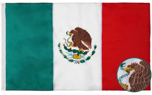 FLAGWIN Bandera mexicana de México de 4 x 6 pies, bandera mexicana bordada resistente con 2 ojales de latón y rayas cosidas de doble costura, bandera de México para exteriores