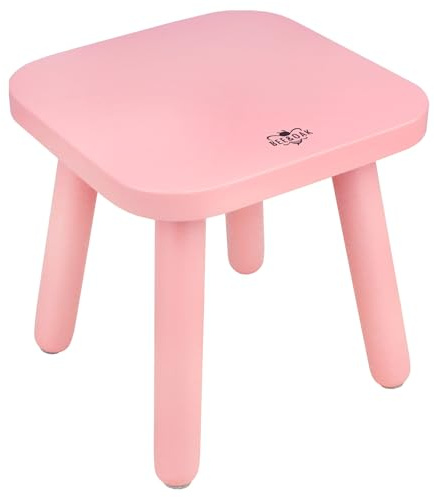 BEE&OAK Wooden Step Stools for Kids and Adults, Solid Rubber Wood Non-Slip Step Foot Stool, Heavy Duty 300 lbs One Step Stool for Bedroom, Bathroom, Kitchen (Pink, 9.25 (D) x 9.25(W) x 8.86(H))