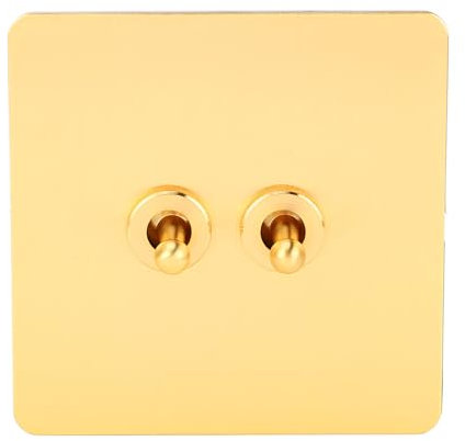 Interruptor de Palanca, Panel de Acero Inoxidable de Imitación Dorado AC250V Interruptor de Palanca de Pared de Control Dual para el Hogar, Oficina, Hotel, Acero Inoxidable, PC