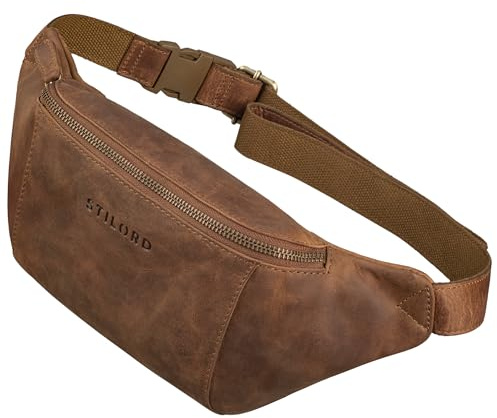 STILORD 'Pino' Elegante Bauchtasche Leder Klein als Handy Gürteltasche Vintage Hüfttasche Damen oder Brusttasche Herren Leder Kleiner Brustbeutel Echtleder, Farbe:mittel - braun