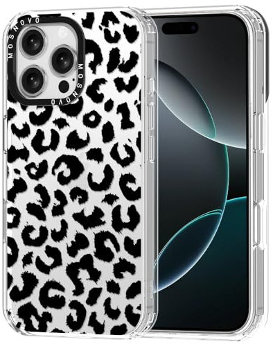 MOSNOVO Funda iPhone 16 Pro MAX - Carcasa de TPU+PC Transparente, Delgada, [protección contra caídas de 6,6 pies/antidesprendimiento] - Estampado de Leopardo Negro