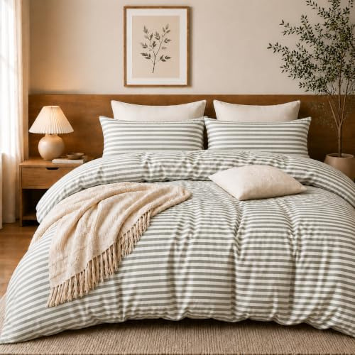 Grace Stripe Single Duvet Cover Set - Premium Microfiber Reversible Duvet Cover Single (135 x 200 cm) 2 PCs - Ultrasoft Hypoallergenic Quilt Cover Set Non Iron Luxury Bedding Sets With Zipper Closure