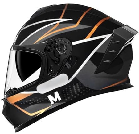 RYDZCLH Integralhelm Mit Klappmechanismus Für Motorradfahrer, Integrierter Motorradhelm Mit Doppelvisier Für Herren Und Damen, Moped-Straßenrennhelm, DOT-Geprüft,Orange,L 58~59cm