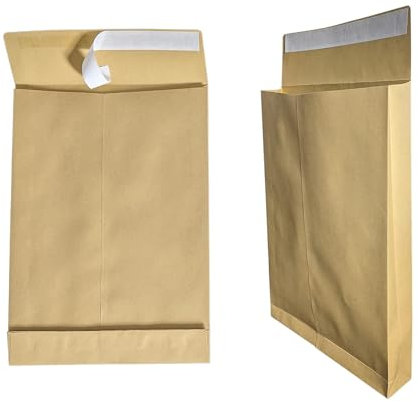 25x Faltentaschen E4 braun, 280x400mm, 4cm Bodenfalte, selbstklebend mit Abziehstreifen, 140 g/qm, Faltenversandtaschen Musterbeutel