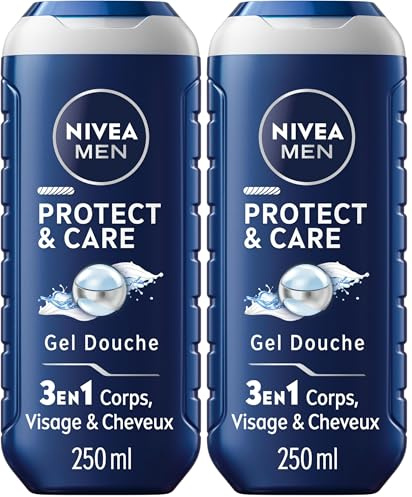 NIVEA MEN Gel douche Protect & Care (1x 250 ml), Gel douche homme 3-en-1hydratant, Soin lavant à la formule hydratante enrichie en Aloe Vera (Lot de 2)