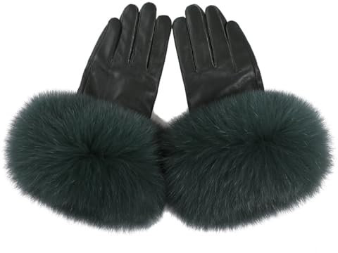 Damen-Handschuhe aus echtem Lammfell mit Manschette für den Winter, warm, mit Fleece gefüttert, schwärzlich, EN8 S