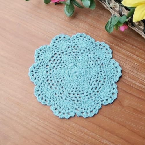 Blausky 4 pezzi Tovaglietta tonda ricamata, tovaglietta all'uncinetto, tovaglietta in pizzo, tovaglietta in cotone, tovagliette per tazze, ciotole, piatti, vasi, stile antico, 20 cm, grigio blu
