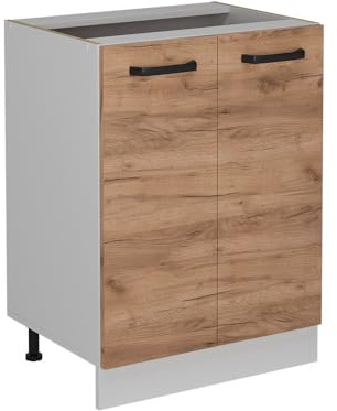 Vicco Küchenunterschrank R-Line, Goldkraft Eiche, 60 cm | 2 Türen · Ohne Arbeitsplatte · Höhenverstellbare Füße · 1 Einlegeboden · ✓ Frei kombinierbar
