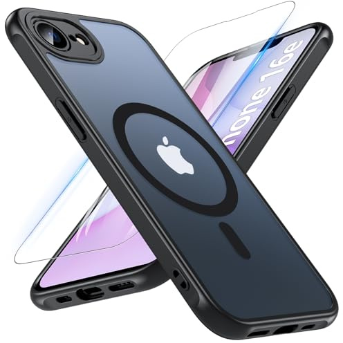OWKEY Hülle für iPhone 17e|iPhone 16e Kompatibel MagSafe mit Panzer Glas,[Schutz Militärqualität] Magnetisch Translucent Stoßfest Handyhülle iPhone 17e|iPhone 16e Case Dünn Cover Schutzhülle,Schwarz