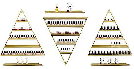 Tagtuell Support mural en métal pour vernis à ongles, organisateur et rangement de vernis à ongles, 5 niveaux dorés, étagère de présentation triangulaire, pour salons de manucure et ménages, doré.,